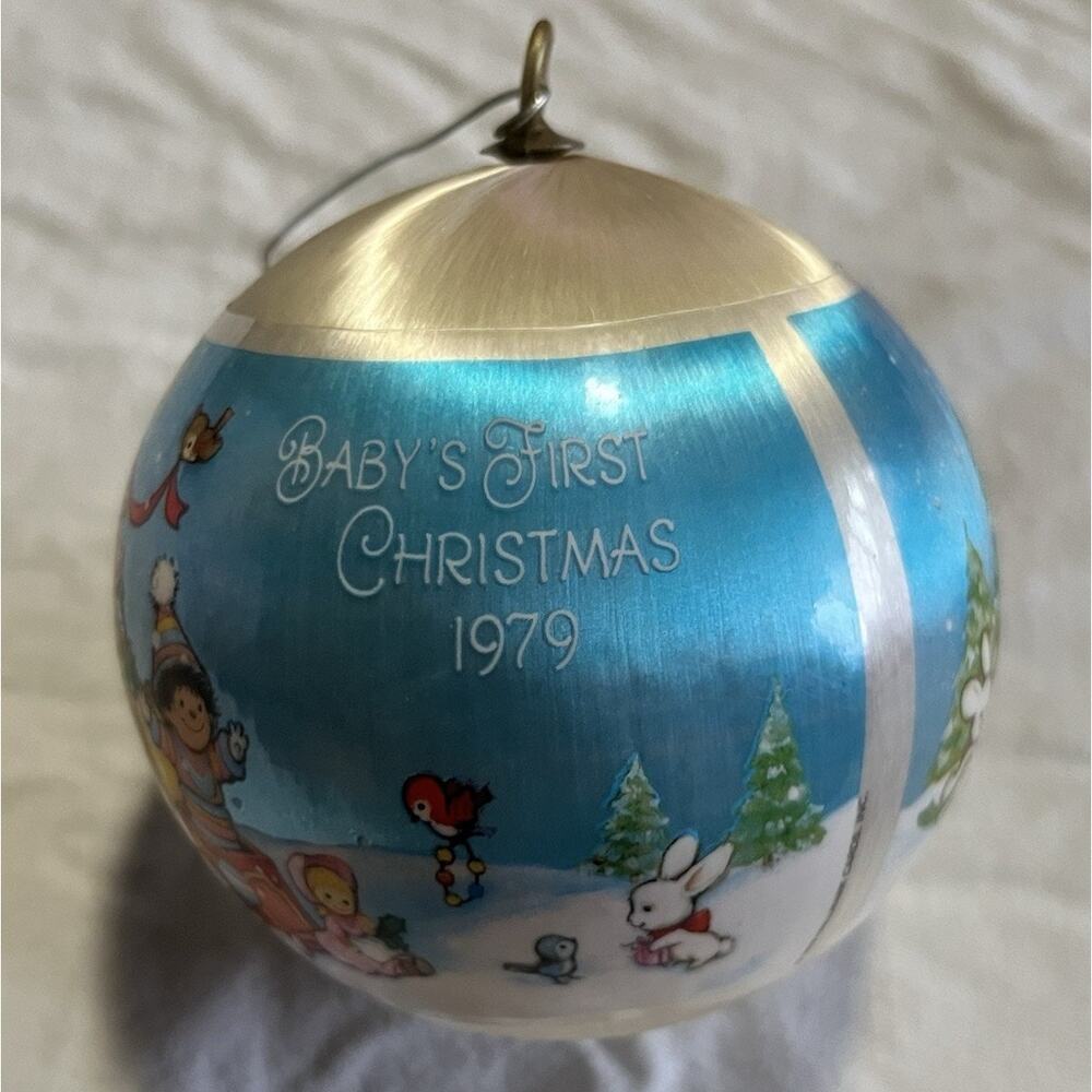 1979 Hallmark Baby's First Christmas Satin Ball Ornament Vintage Keepsake